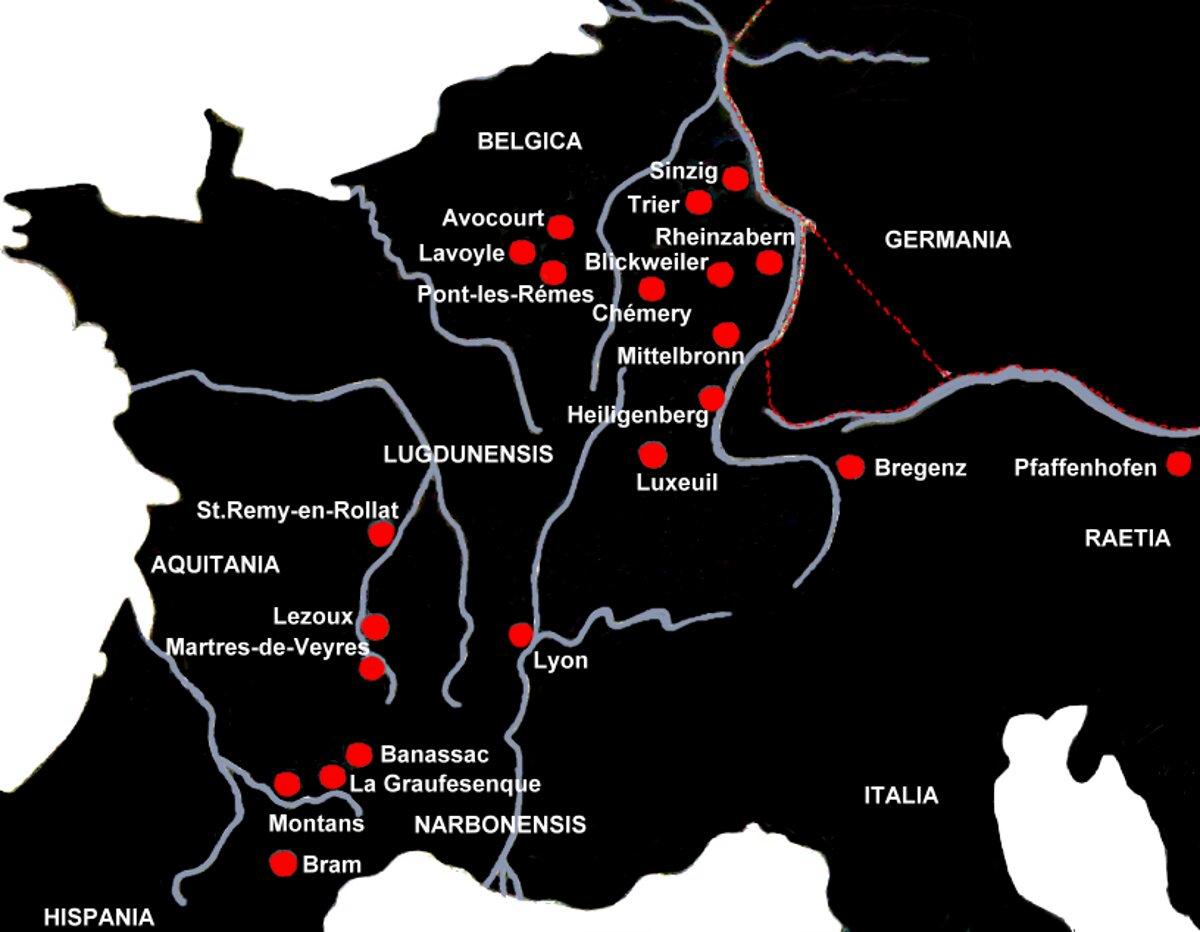 Karte gallischer TS Standorte