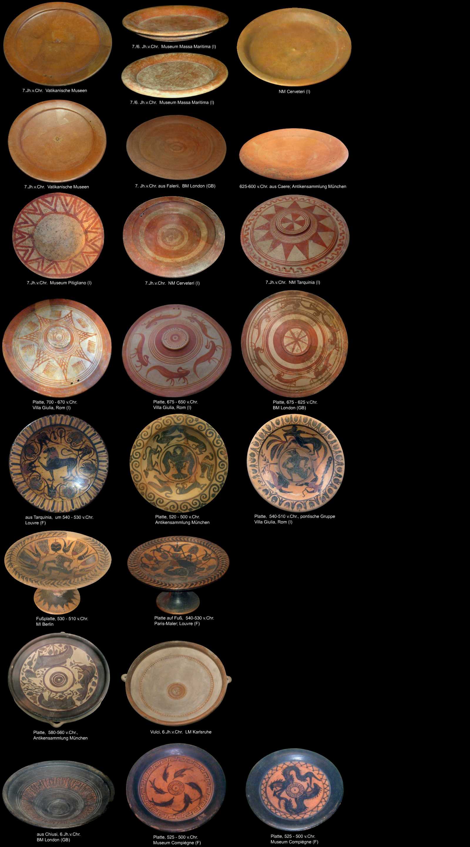 Etruskische Teller und Platten aus Keramik